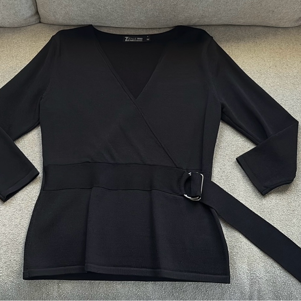 7th Ave New York Co Black 3/4 Sleeve Women's Top